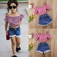 thumbnail image 3 of Hauts à Rayures pour Filles, Blouse en Dentelle, Shorts en Denim, 3 of 5
