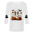 thumbnail image 6 of zaveiop Halloween Shirts for Women Funny Cute Ghost Fall Shirts 3/4 Length Sleeve Pumpkin T-Shirts Thanksgiving Graphic Tees (Z-White, L), 6 of 6