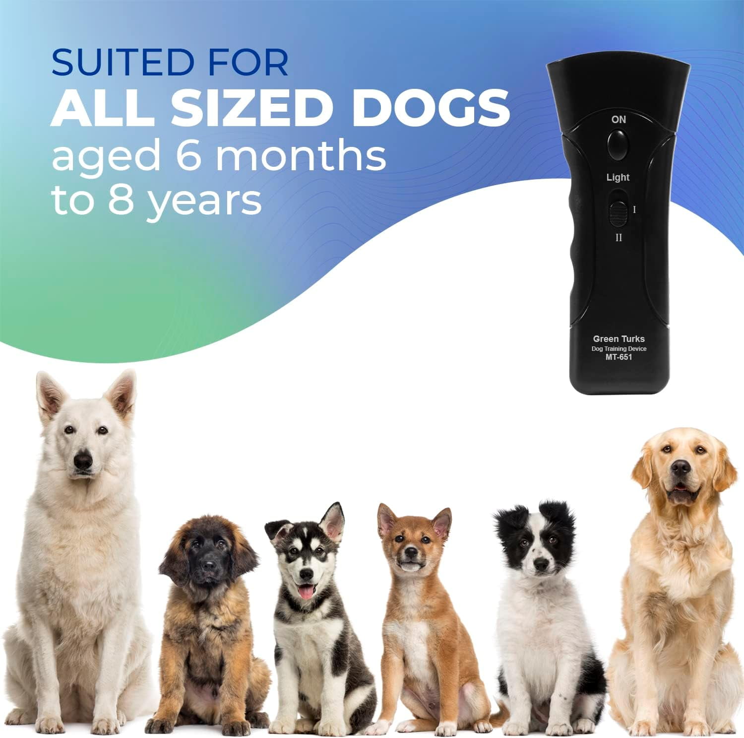 Petgentle Handheld Dog Bark Deterrent - Ultrasonic Anti Barking Device with LED, Safe Dog Training Tool, Bark Collar Alternative, Stop Barking Indoors & Outdoors Up to 50 ft Range