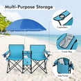 thumbnail image 6 of KOTEK Double Chair, Folding Camp Chair with Removable Umbrella, Cup Holders, Cooler Bag, Side Pocket & Carry Bag, 2-Person Beach Chair for Outdoor, Sports, Concerts, Travel, Picnic (Turquoise), 6 of 18