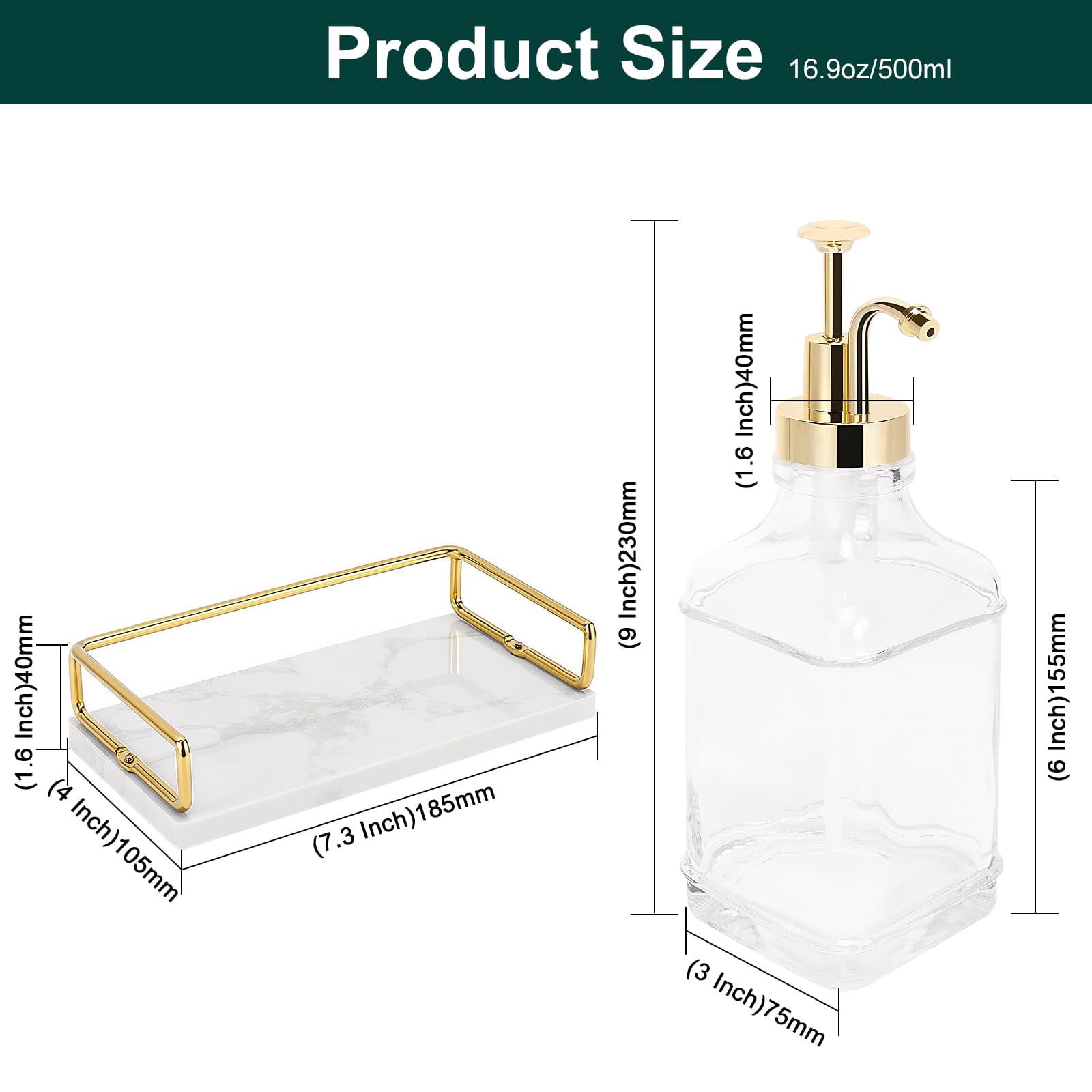 Coffee Syrup Dispenser For Bar  Clear Glass Bottles With Pump Refillable Maple Storage Station Accessories And Organizer 500ml Set Of 2 + Tray (gold)