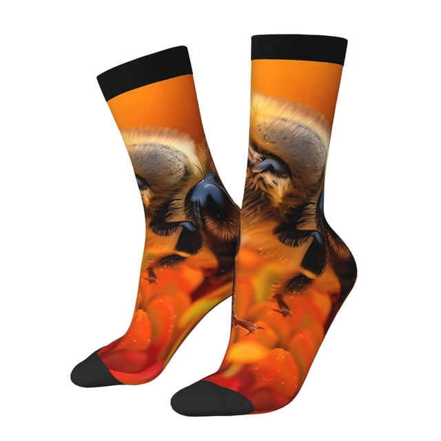 Fotbe Honeybee On Vibrant Flower Calcetas Largas con Estampado para Hombre y Mujer – Calcetas de Compresión Transpirables y Elásticas, Viajar y Uso Diario Talla 5-11