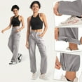 thumbnail image 5 of Lenpel Cargo Pants for Women Baggy High Waisted Wide Leg Pants Streetwear Casual Trousers with Pockets, 5 of 7