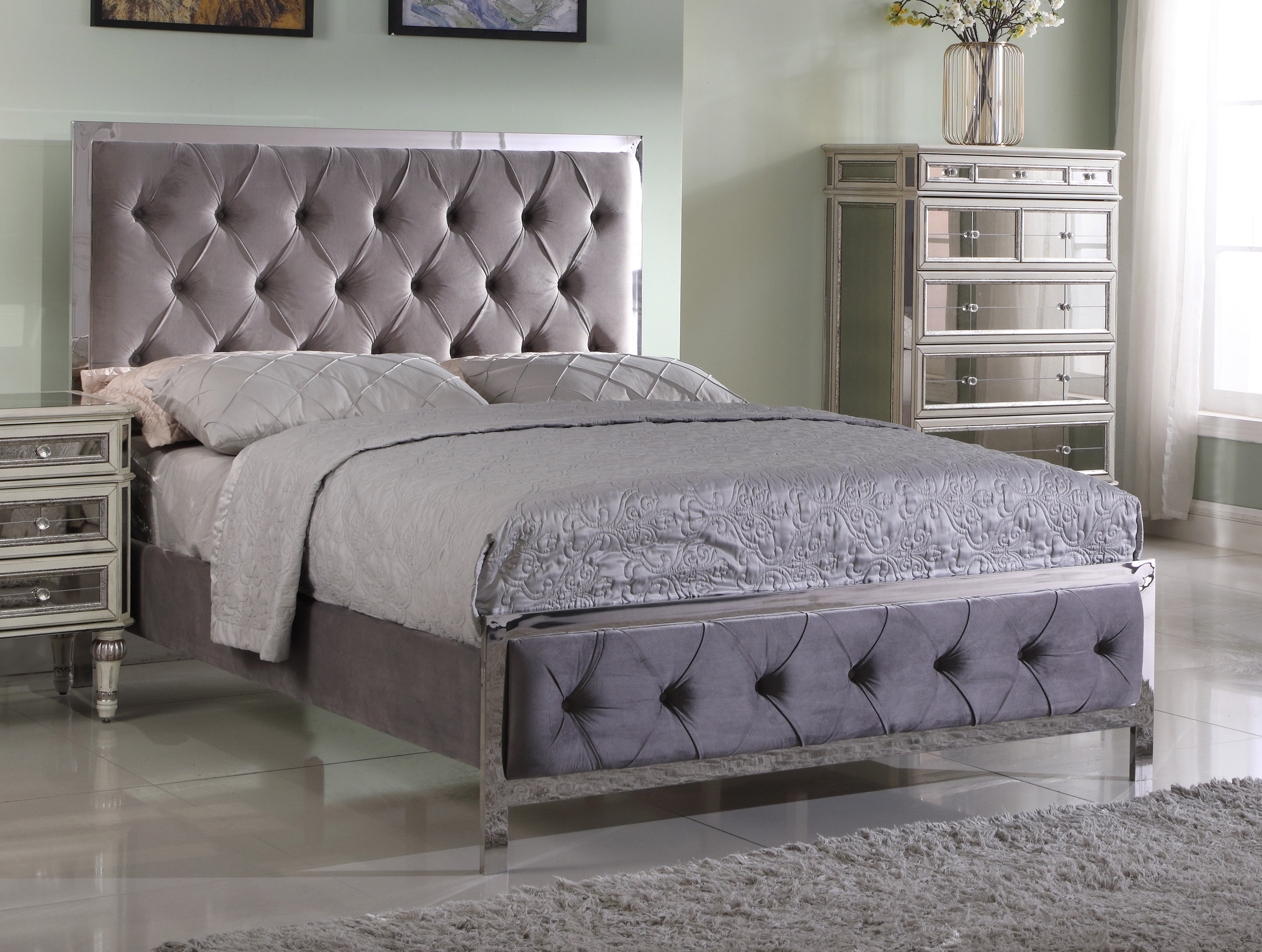 Details about   Baxton Studio Candace Velvet Nailhead Upholstered Queen Bed in Grey 