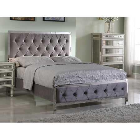 Best Master Furniture Tracy Grey Tufted Velvet Fabric with Chrome, Queen (Best Jobs For Over 55)