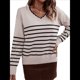 thumbnail image 2 of Camisa de Larga para Mujer, Suéter Informal Holgado A Rayas Albaricoque XL, 2 of 10