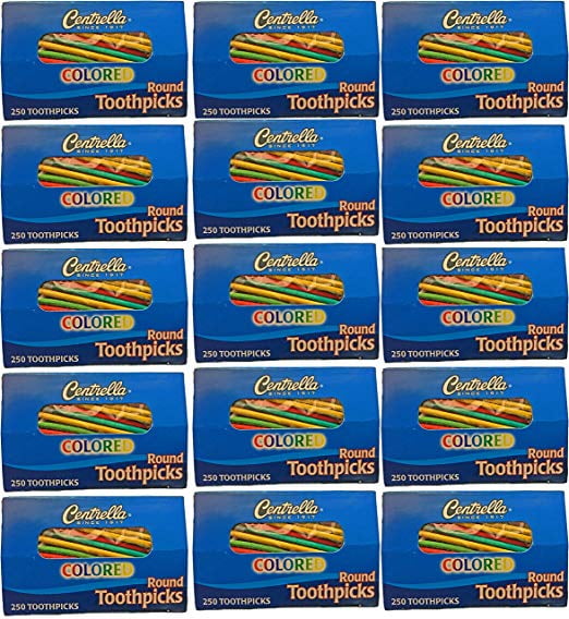 Centrella Colored Wooden Round Toothpicks (3,750 Toothpicks)
