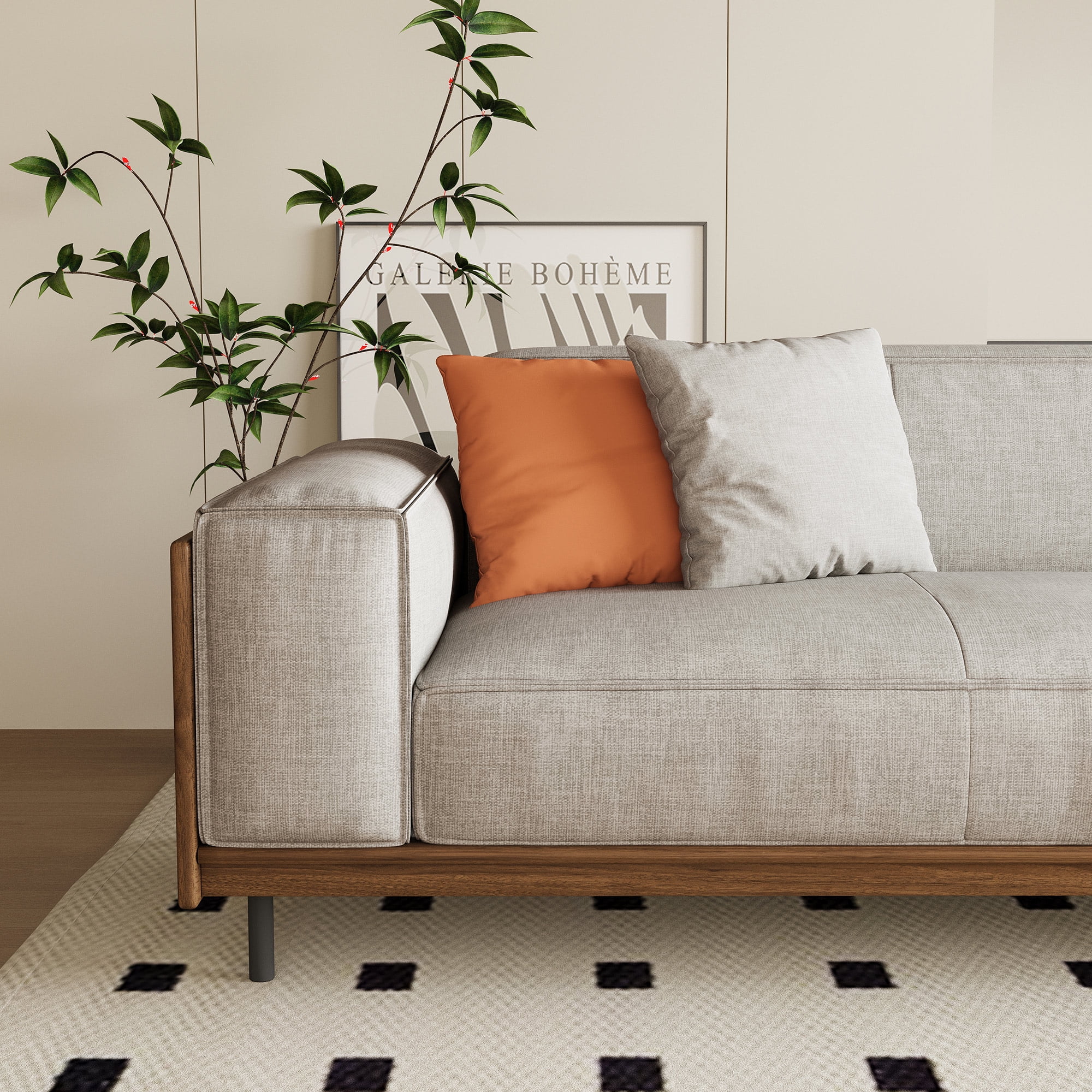 NessCarsti Mod. 4-seater sofa - Timecloud couch, wood frame/metal legs,suit office/apartment/living rm, 111.81", grey