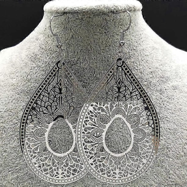 Flower Stainless Steel Drop Earring Women Fashion Jewelry Silver Color Ethnic Earrings Jewelry pendientes etnicos E4028S02