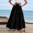 thumbnail image 2 of Women's Summer Casual Elegant Smock Layered Tiered Maxi Skirt High Waisted A Line Flowy Long Skirts with Pockets Black, 2 of 5