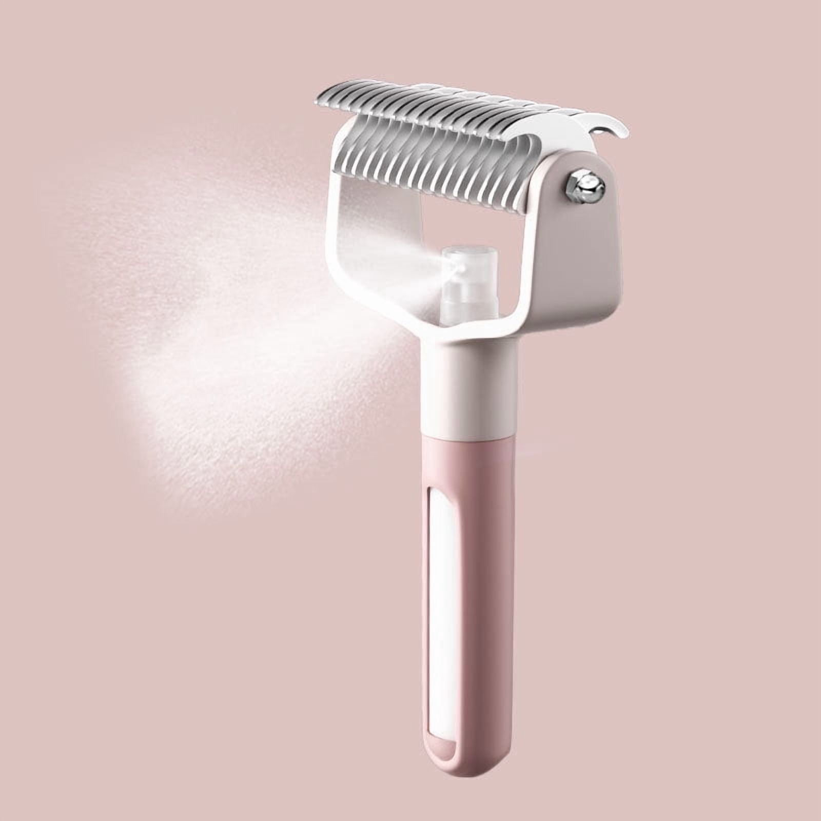 2-in-1 Dual Sided Pet Dematting Comb with Spray Design Professional Deshedding Grooming Brush for Dogs & Cats(Pink)