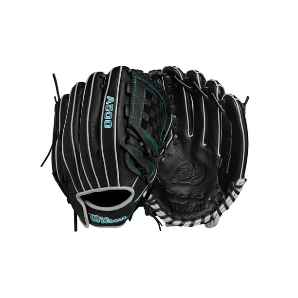 Wilson 2024 A500 Siren 12 Guante de softbol de lanzamiento rápido para jóvenes en el campo - Tiro a la izquierda, negro/verde azulado