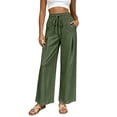 thumbnail image 2 of Lumtrix Cotton Linen Pants for Women Wide Leg Palazzo Pants Elastic High Waisted Summer Beach Casual Lounge Slacks with Pockets Army Green L, 2 of 7