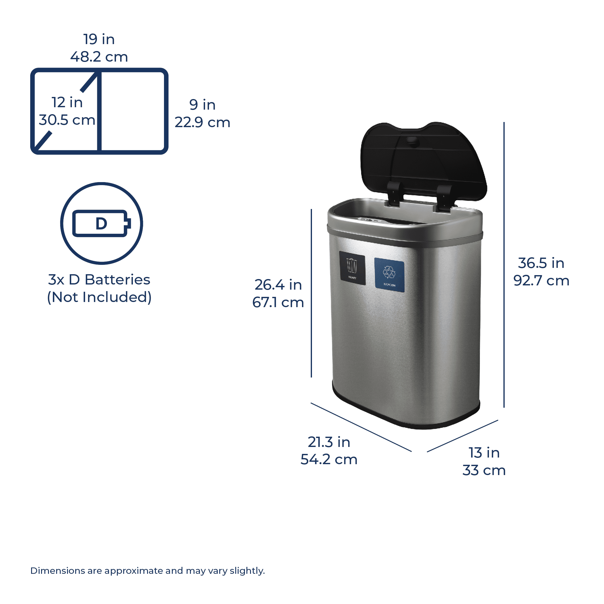 Nine Stars Automatic Kitchen Trash Can, 18 Gallon Stainless Steel Recycle Garbage Bin with Soft Close Lid, Silver