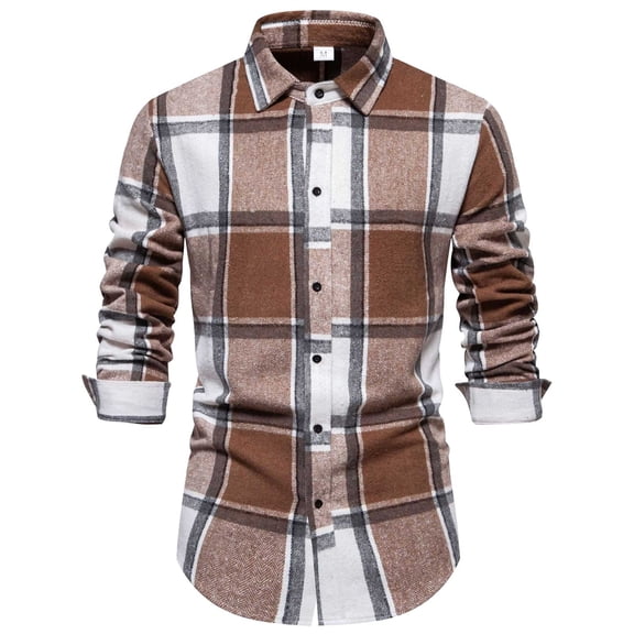 Cathalem Button Down Shirt Men Casual Men's Shirts Long Sleeve Business Casual Button Down Shirt(Brown,S)