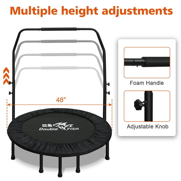 DOUBLE FISH Mini Trampoline with Adjustable Handle, 48"