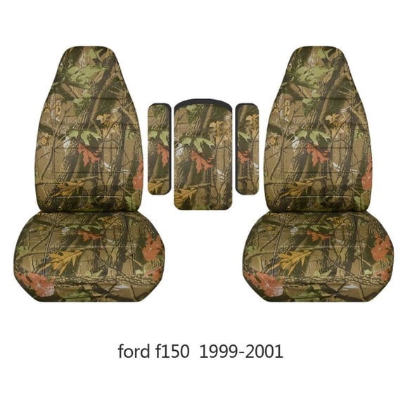 Fits 1999-2001 Ford F150-250-350 Camo Seat Covers w 3 Armrest Covers One per Seat   Center:Real Tree