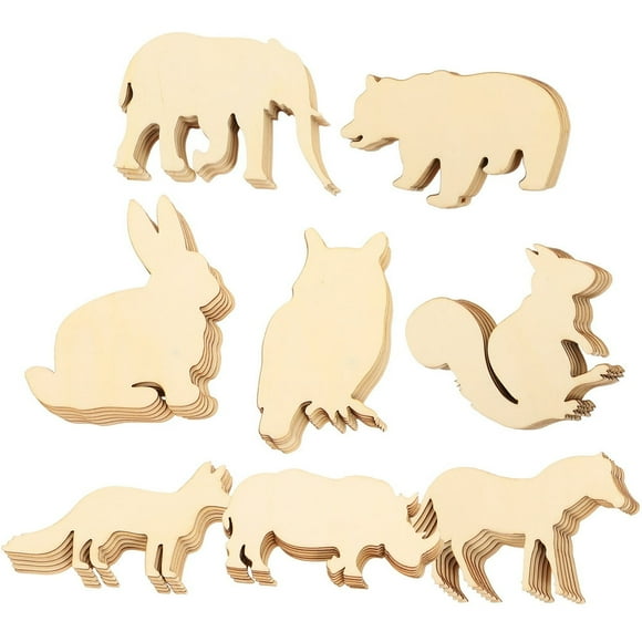 Bamboohart 48pcs Unfinished Wooden Woodland Forest Animal Life Cutouts Animal Wooden Cutouts