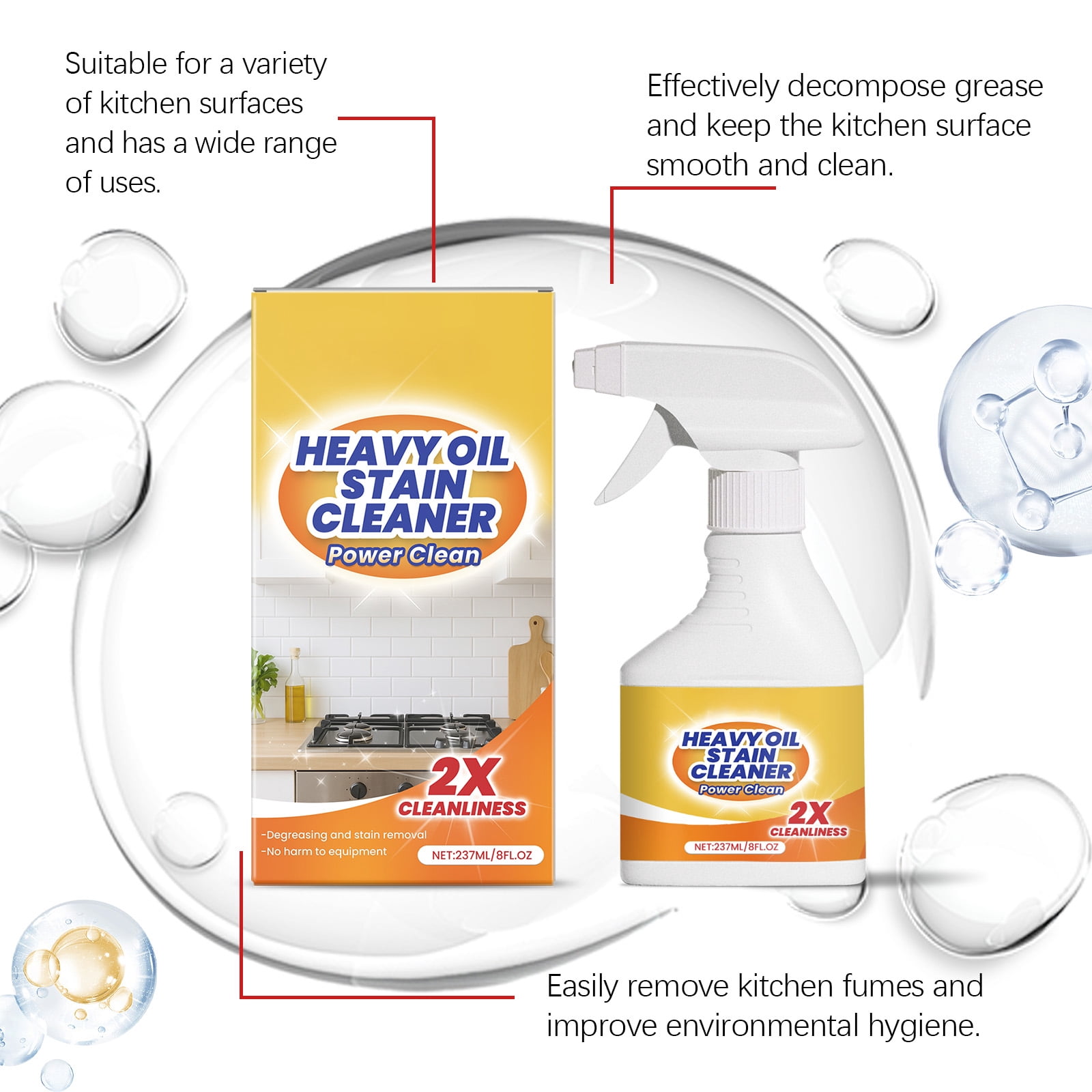 Alvantor All Purpose Cleaner Spray for Kitchen Heavy Grease, Stove Hood Countertops Oven Degreaser, 8fl.oz