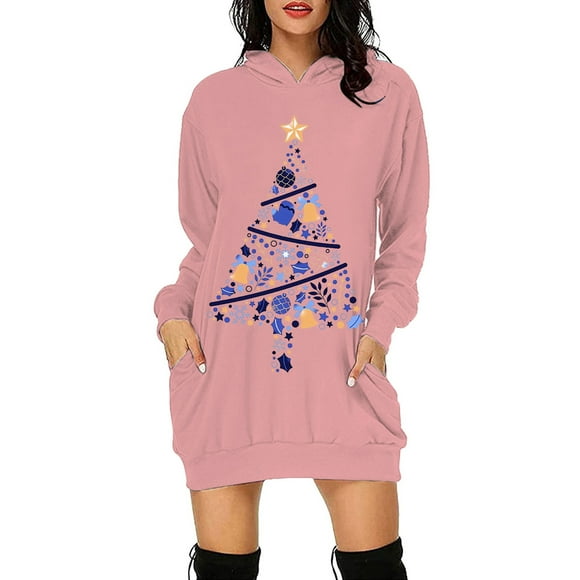 TJAZFJPA Bodycon Dress Ladies Purple Childhood Christmas Print Pullover Hoodie Dress Puff Sleeve Dress Off Shoulder Dress