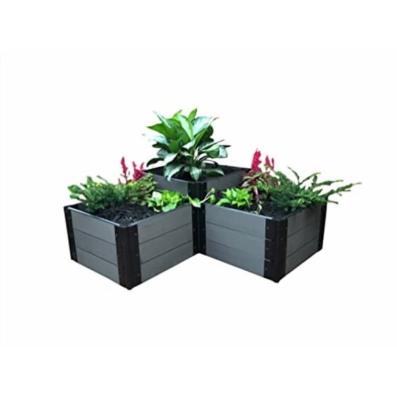 Frame It All TOOL-FREE WEATHERED WOOD 'CHATEAU MARMONT' 4' X 4' 3-LEVEL RAISED GARDEN BED (TERRACED) - 1" PROFILE