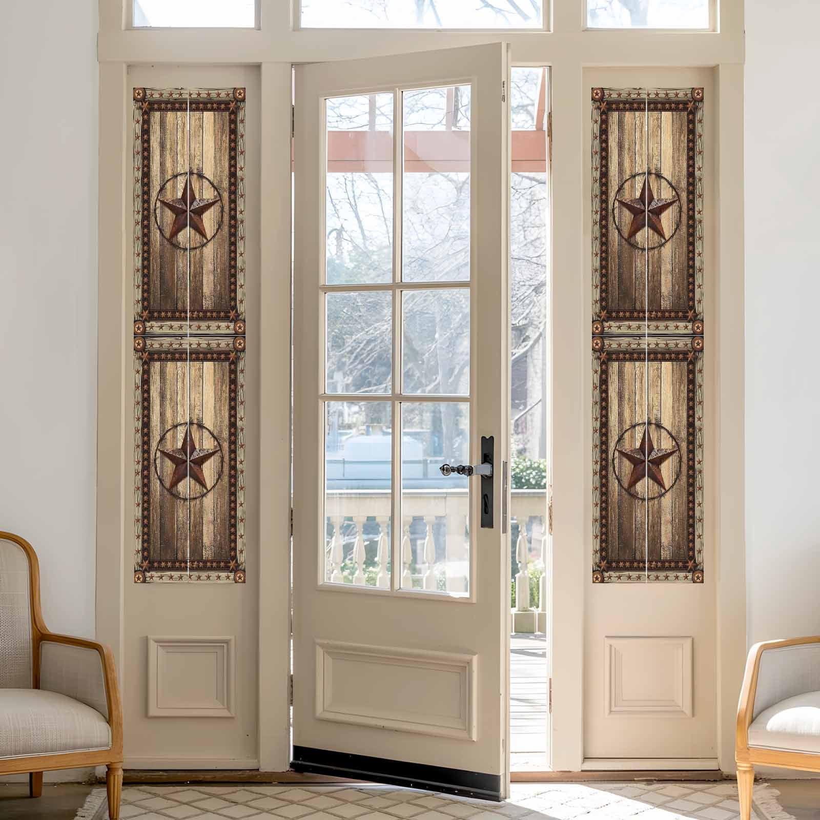 Western Farmhouse Window Privacy Film, Primitive Rustic Country Retro Texas Star Static Cling UV Sun Blocking Heat Control Window Tint, Non-Adhesive One Way Windows Privacy Cover 17.7''x78.7''
