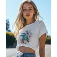 thumbnail image 4 of T Shirts for Women Short Sleeve Cotton Crewneck T-Shirt, Turquoise Sea Turtle Pink Flowers Tee Tops Casual Basic T-Shirts, XS-5XL White 3XL, 4 of 7