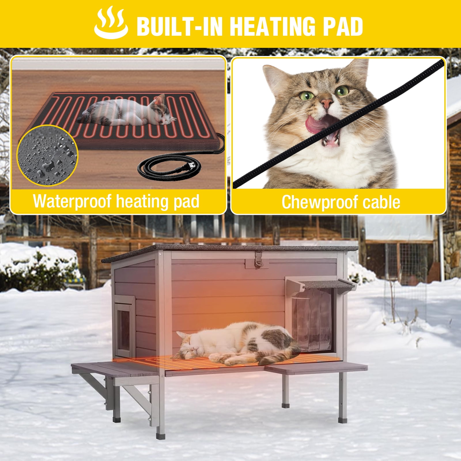Aivituvin Heated Cat House for Outside Outdoor Insulated Cat House for Winter Weatherproof Shelter with Heated Pad, All-Round Thermal Liner