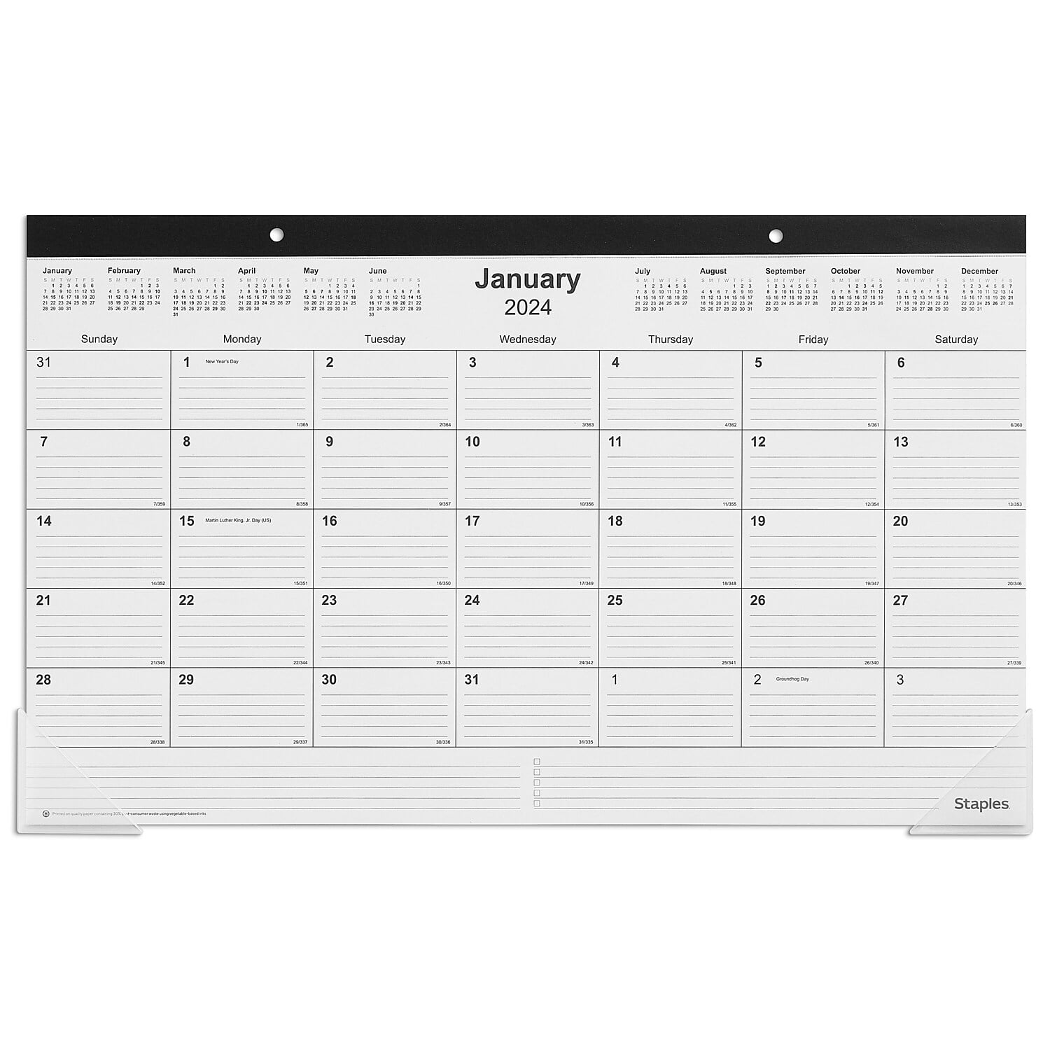 2024 Staples 18" x 11" Desk Pad Calendar Black (ST1739224)