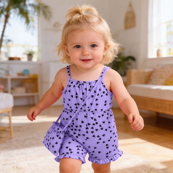 Gzbliryd Summer Jumpsuits Wide Leg Loose Ruffle Sleeve Summer Rompers for Girls with Pockets Casual Fashion (Purple,6-9 Months)