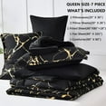 thumbnail image 6 of Gold Metallic Marble Comforter Set Queen Size,7 Piece Bed in a Bag,Foil Print Glitter Black Comforter and Sheet Set,All Season Soft Microfiber Complete Bedding Sets(Black,Queen), 6 of 12
