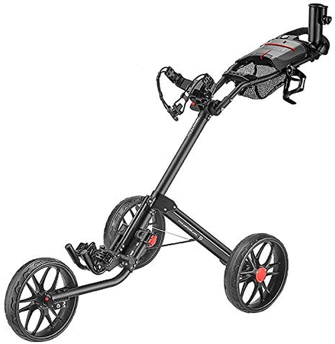 Caddymatic Golf Continental 3 Wheel Folding Golf Push/Pull Cart Black/Red 