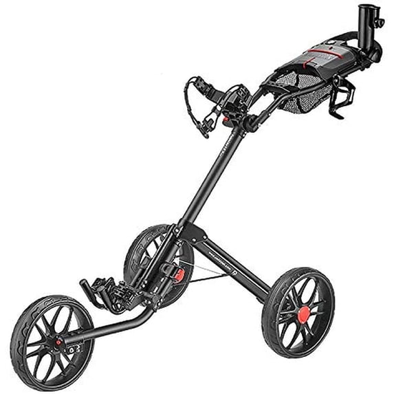 Golf Push Cart, Lightweight Aluminum Collapsible Golf Pull Cart, 3 Wheels Push & Pull Golf Cart Trolley with Foot Brake, Umbrella & Cup Holder, Adjustable Handle