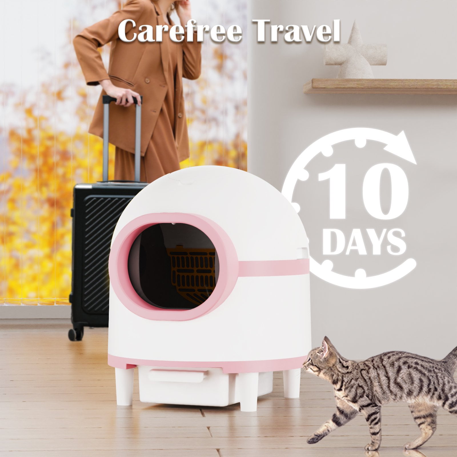 CATLK Automatic Cat Litter Box Self Cleaning, 95L Large Capacity, APP Control, Smart Health Monitor, Safe Anti-Pinch, Quiet, Perfect for Cats, Gray