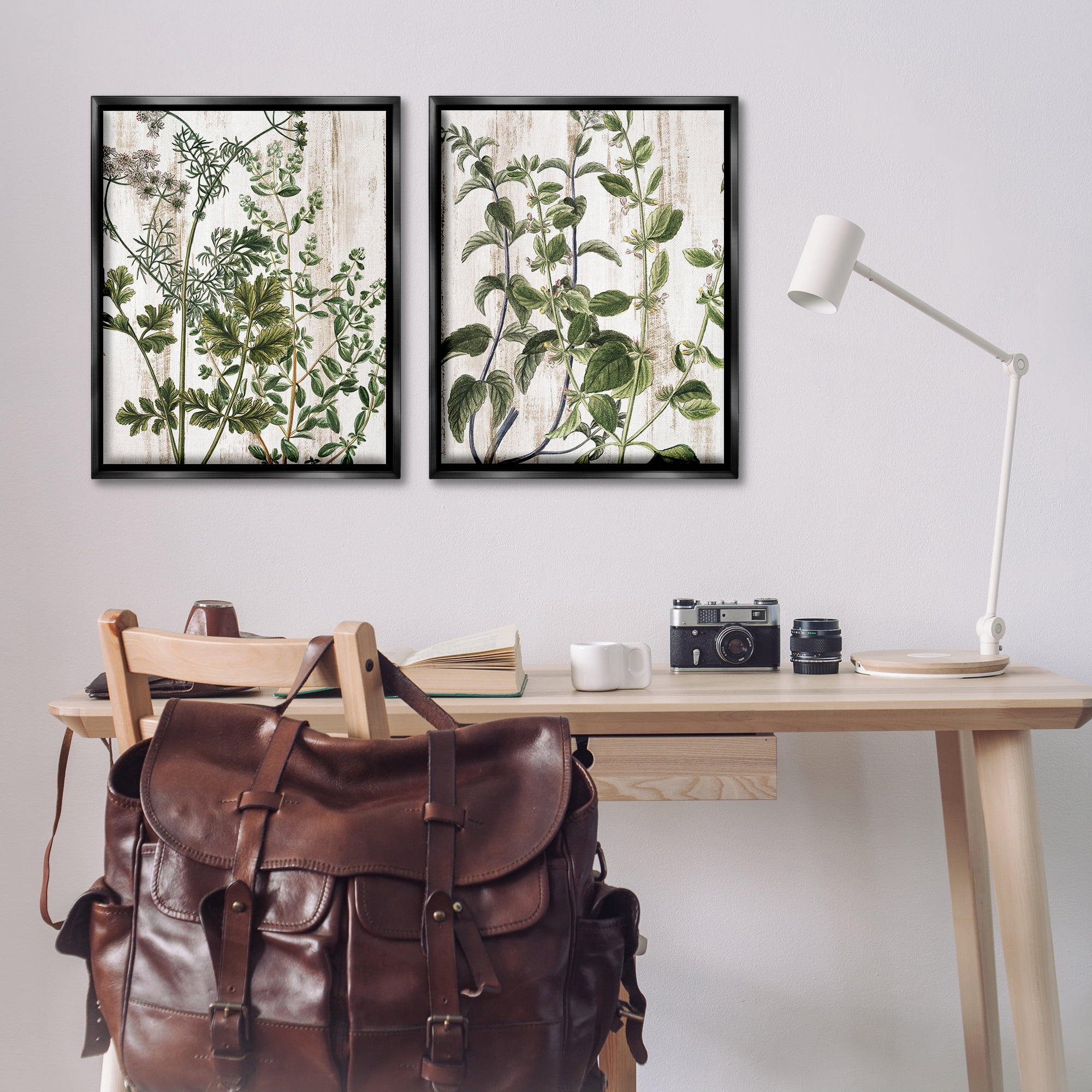 Stupell Industries Aged Botanical Leaves Plants & Flowers Painting Black Floater Framed Canvas Art Print Wall Art, 31 x 25, Set of 2