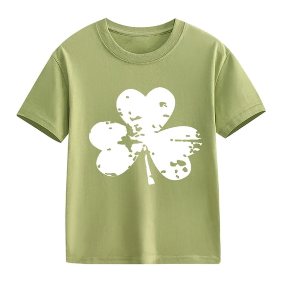 Ruyang St Patricks Day Cute Irish Shamrock Graphic Shirt for Girls Summer Short Sleeve Tee Tops Toddler Kids Cotton Crewneck T-Shirt
