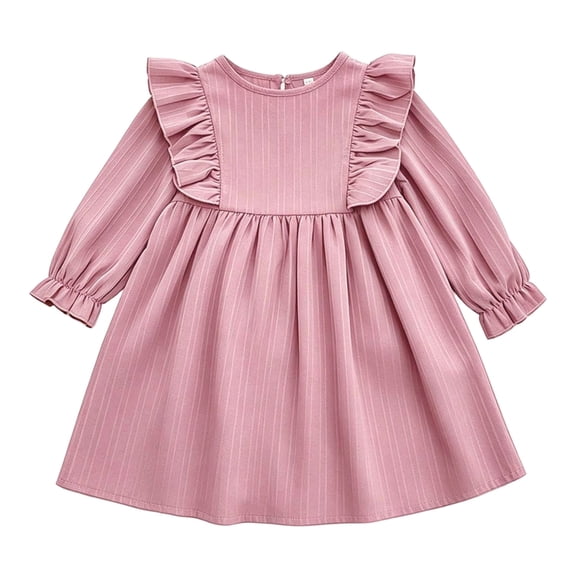 OJSFQUFP Toddler Girls Long Sleeve Dress Ruffle Shoulder A‑Line Casual Dresses for Little Girl