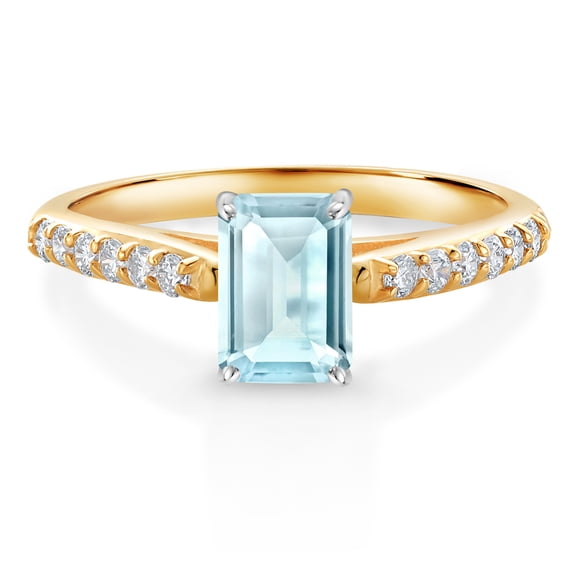 Gem Stone King 1.33 Ct Sky Blue Topaz G/H Lab Grown Diamond 10K Yellow and White Gold Engagement Ring (Size 7)