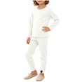 thumbnail image 5 of Kids Ribbed Knit Two Piece Loungewear Set Crew Neck Long Sleeve Top & Elastic Waist Straight Pants, Soft Stretchy Matching Outfit for Homewear Daily Casual Wear White 4-5 Years, 5 of 7
