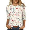 thumbnail image 2 of Sakmal Tops for Women Trendy Summer Crew Neck Red Elbow-Length Floral Comfy Womens Blouses Under $10, 2 of 5