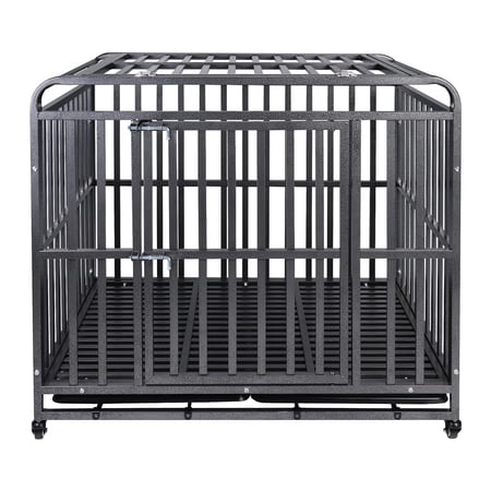 SMONTER Heavy Duty Dog Cage Large Dog Crate Strong Metal Crate and Kennel for Dogs Indoor/Outdoor with 4 Lockable Wheels, Easy to Install, 42 INCH