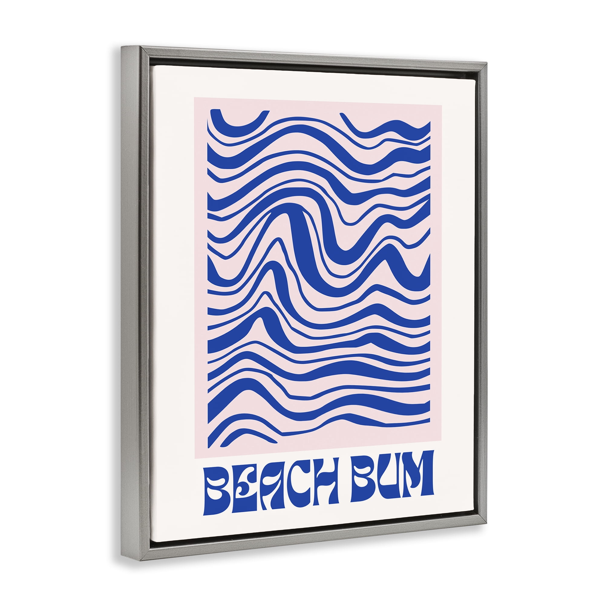 Stupell Industries Beach Bum Abstract Waves Text & Numbers Painting Gray Floater Framed Canvas Art Print Wall Art, 17 x 21