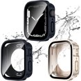 thumbnail image 1 of KOMI 2 Pack 2 in 1 Waterproof Case for Apple Watch Series 8 7 45mm, Straight Edge PC Front & Back Bumper with Tempered Glass Screen Protector 360 Protective Cover for iWatch 45mm, Midnight/Starlight, 1 of 5