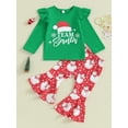 thumbnail image 2 of Wassery Little Girls Christmas Outfits Clothes 6M 1T 2T 3T 4T Kids Girls Long Sleeve Letter Hat Snowflake Print T-Shirts+Santa Print Flare Pants 2Pcs Christmas-themed Clothing for Toddler Girl, 2 of 9