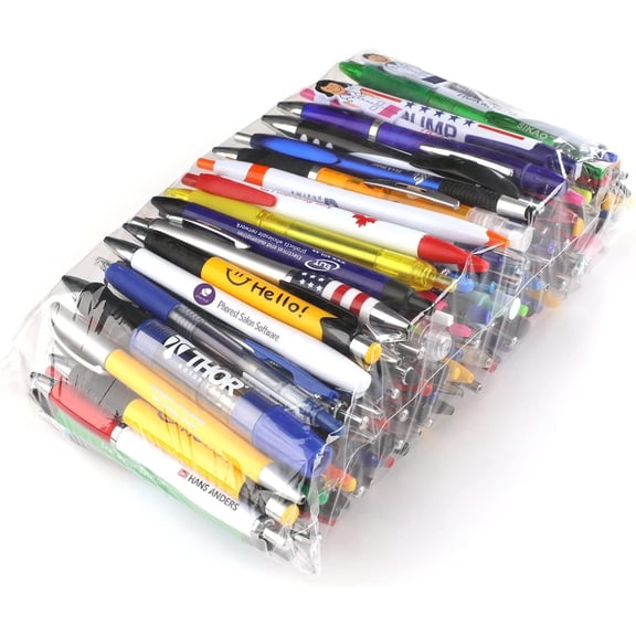 Wholesale Lot of 100 Misprint Pens Bulk, Assorted Ballpoint Pens Smooth Writing, Blue Black ink Misprinted Random Pens for Restaurant Servers Waitress & Office