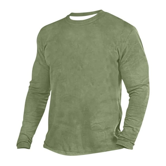 VERUGU Mens Shirts Casual Long Sleeve Slim Crew Neck Solid Color Pullover Fall Winter Trendy Plain Basic Tops Blouses Light Green 4XL