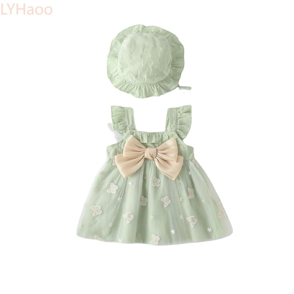 LYHaoo Summer Toddler Girls Lace Daisy Rompers Sun Hat Outfits Baby Girl Clothes Jumpsuit,Little Girls Dresses Sizes 12-15 Months Green