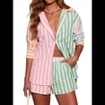 thumbnail image 1 of Conjunto Deportivo Informal de 2 Piezas para Mujer: Camisa de Larga A Rayas y Mini Shorts Holgados de Cintura Alta Rosa Verde XXL, 1 of 10