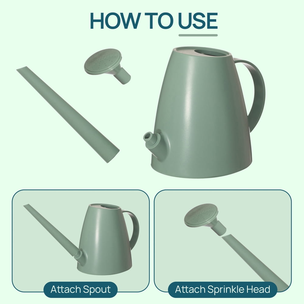 Plastic 1.8-liter Watering Can with Detachable Spout and Sprinkler Head for Easy Handling, Light Green
