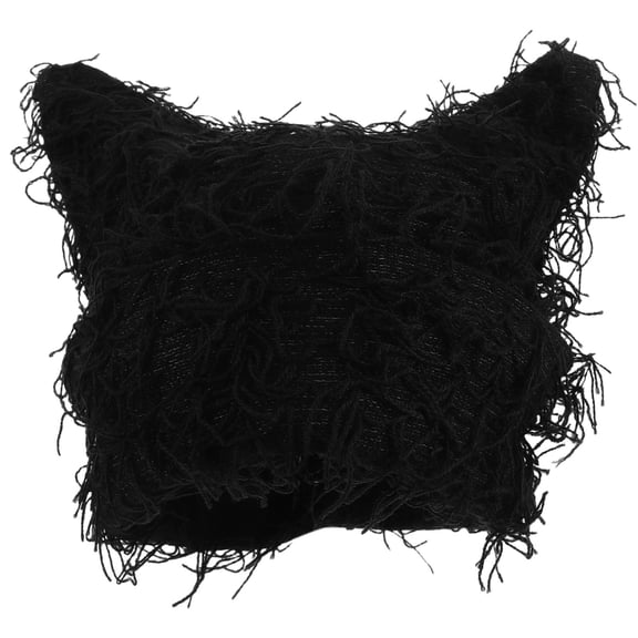 Milisten Black Knit Cat Ear Beanie Thick Fuzzy Warm Hat for Winter Outdoor Adventures